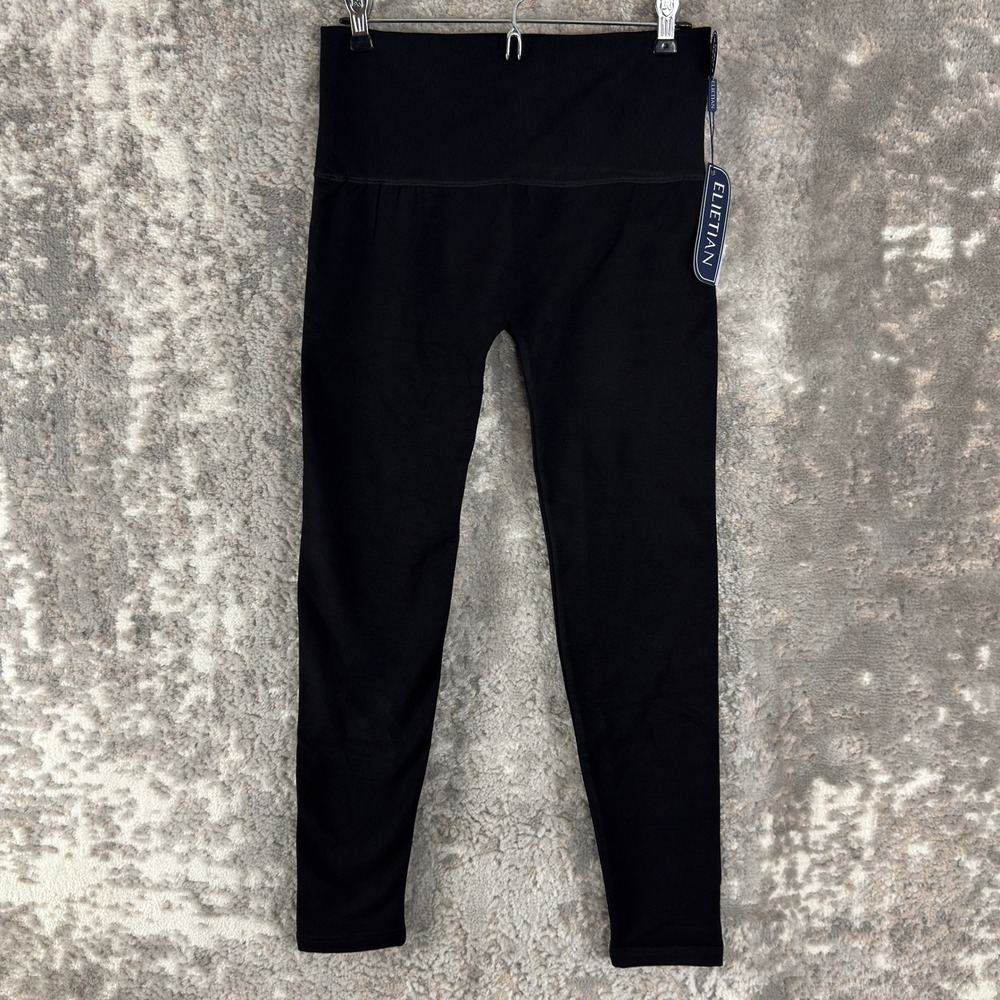 New Elietian Size OS Fleece Lined High Waist Slimming Leggings Black Women Long